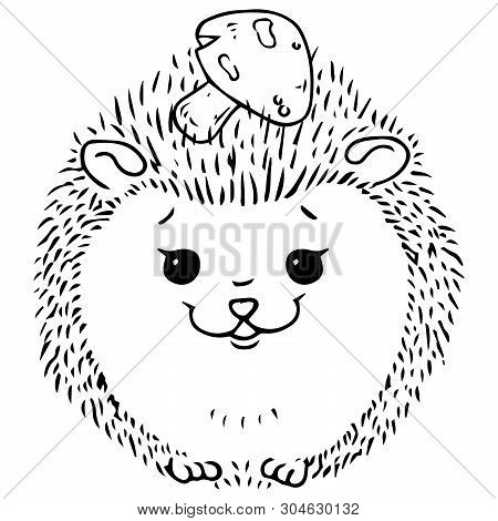 Hedgehog Icon. Vector Illustration Of A Cute Cartoon Hedgehog With A Mushroom. Hand Drawn Smiling He