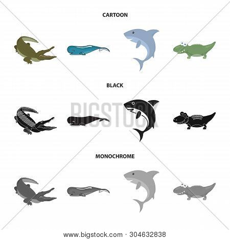 Vector Illustration Of Sea And Ocean Logo. Set Of Sea And Reptiles Vector Icon For Stock.