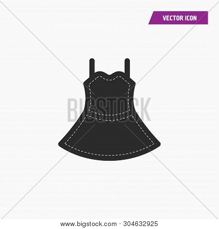 Black Women Sleeveless, String T Shirt, Mini Dress Icon. White Knit Thread On It. Vector.