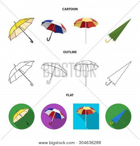 Vector Illustration Of Umbrella And Cloud Sign. Set Of Umbrella And Rain Stock Vector Illustration.