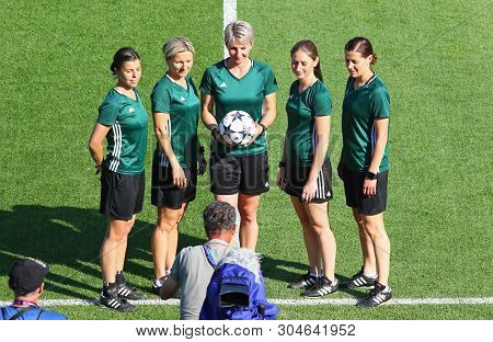 Kyiv, Ukraine - May 23, 2018: Referee Jana Adamkova (cze) And Her Assistants Pose For A Group Photo 