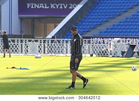 Kyiv, Ukraine - May 23, 2018: Head Coach Stephan Lerch Of Vfl Wolfsburg In Action During Training Se