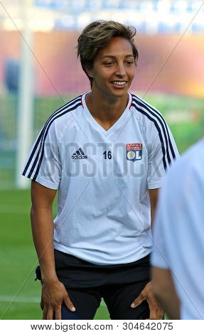 Kyiv, Ukraine - May 23, 2018: Goalkeeper Sarah Bouhaddi Of Olympique Lyonnais Smiles During Training