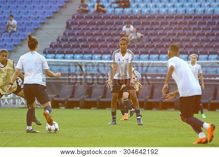 Kyiv, Ukraine - May 23, 2018: Olympique Lyonnais Players In Action During Training Session Before Ue
