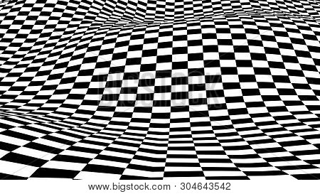 Optical Illusion Wave. Chess Waves Board. Abstract 3D Black And White Illusions. Horizontal Lines St