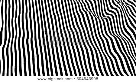 Optical Illusion Wave. Abstract 3D Black And White Illusions. Horizontal Lines Stripes Pattern Or Ba