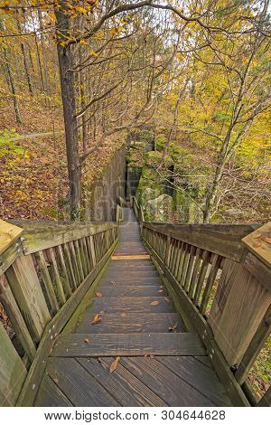 Stairs Into A Narrow Passage On The Rim Rock National Trail In Shawnee National Forest In Illinois
