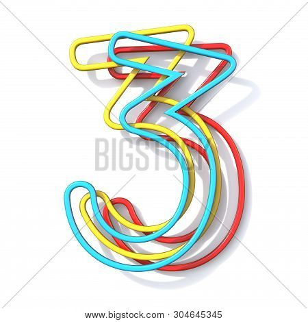 Three Basic Color Wire Font Number 3 Three 3d Rendering Illustration Isolated On White Background
