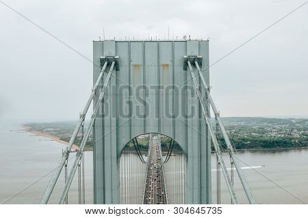 Aerial View Of The Verrazzano-narrows Bridge In Brooklyn And Staten Island.