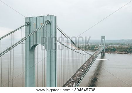 Aerial View Of The Verrazzano-narrows Bridge In Brooklyn And Staten Island.