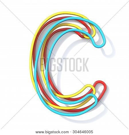 Three Basic Color Wire Font Letter C 3d Rendering Illustration Isolated On White Background