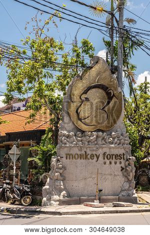 Ubud, Bali, Indonesia - February 26, 2019: Downtown Pedang Tegal, Ji. Hanoman Street, Commercial Dis