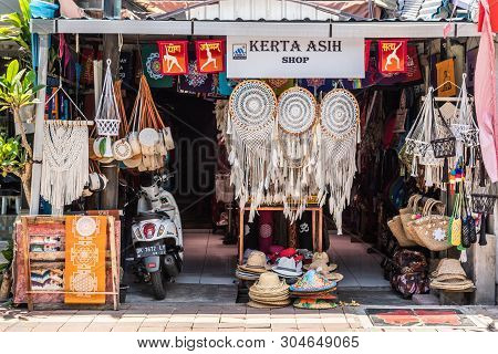 Ubud, Bali, Indonesia - February 26, 2019: Downtown Pedang Tegal, Ji. Hanoman Street, Commercial Dis