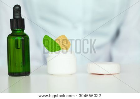 Scin Care. Scientist Hands Testing Texture Of Beauty Products