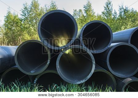 Hdpe Pipe For Water Supply At Construction Site Construction Of A Water Supply System Plastic Pipes