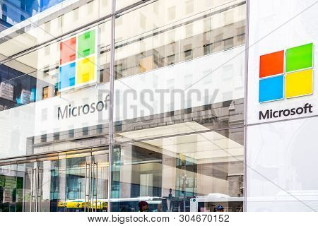 New York, Usa - May 15, 2019: Microsoft Store In Manhattan. Microsoft Is Worlds Largest Software Mak