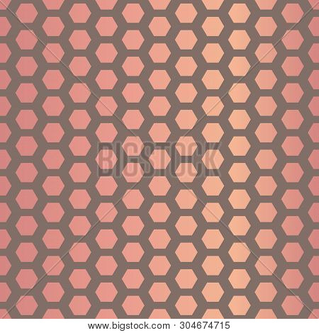 Vector Honeycombs Abstract With Rose Gold Foil Effect Seamless Pattern Background.