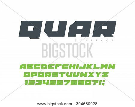 Square Block Font. Latin Alphabet Letters And Numbers. Vector Illustration