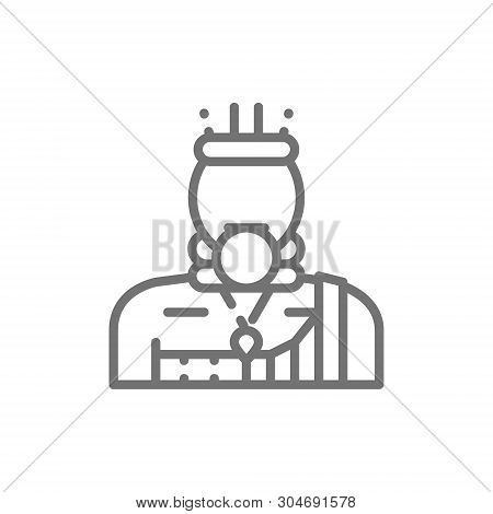Vector African Man, Bushman, Mursi Line Icon.