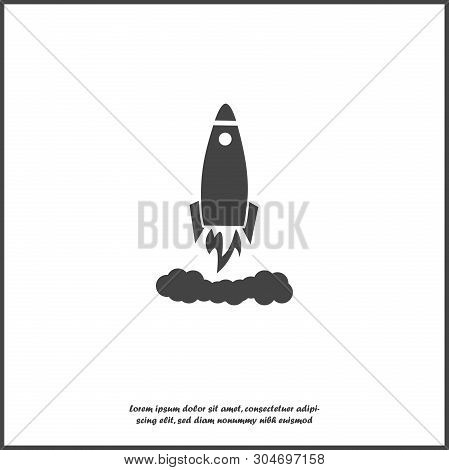 Vector Icon Flying Rocket. Rocket Icon On White Isolated Background.