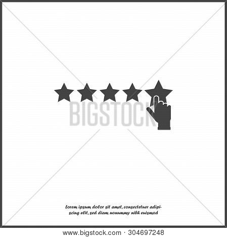 Vector Icon Of Customer Feedback. The Client's Hand Clicks On The Asterisk. Customer Review On White