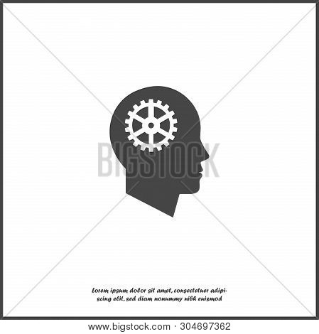 Vector Icon Of A Man's Head. A Man Thinks  On White Isolated Background.