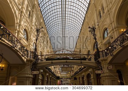 Moscow, Russia May 6, 2019 Architecture Of The Main Department Store Inside