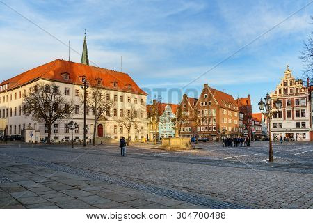 Luneburg, Germany - November 06, 2018: View Of Marktplatz Square In Luneburg