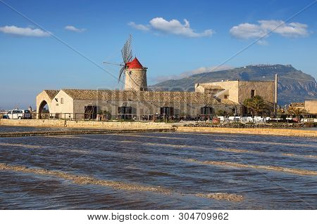 Salt Museum Near Trapani Town On A Sunny Summer Day. Sicily , Italy