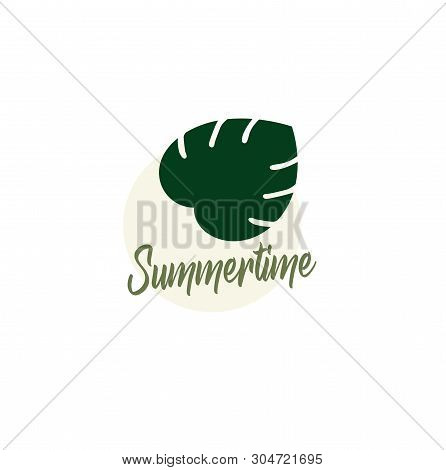 Flat Design Icon Of Tropical Monstera Leaf Plant - Beautiful Summer Logo Mockup
