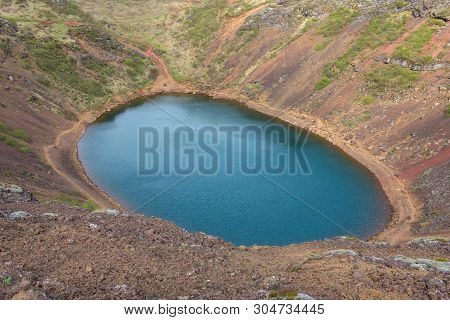 Kerid Crater Lake In The Golden Circle, Iceland