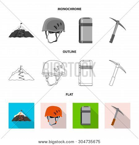 Vector Illustration Of Mountaineering And Peak Sign. Collection Of Mountaineering And Camp Stock Sym