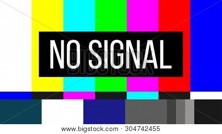Creative Illustration Of No Signal Tv Test Pattern Background. Television Screen Error. Smpte Color 