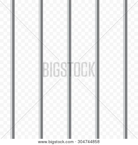 Realistic Prison Metal Bars On Transparent Background. Iron Jail Cage. Prison Fence Jail. Template D