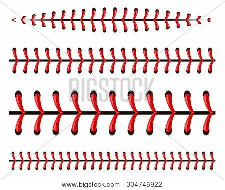 Creative Illustration Of Sports Baseball Ball Stitches, Red Lace Seam Isolated On Background. Art De