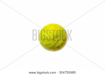 Isolated Green Lemon Or Lime With White Die Cut Background With Green And Yellow Texture Skin.