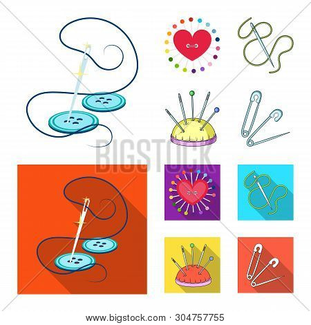 Vector Illustration Of Pin And Sewing Icon. Set Of Pin And Sketch Stock Symbol For Web.
