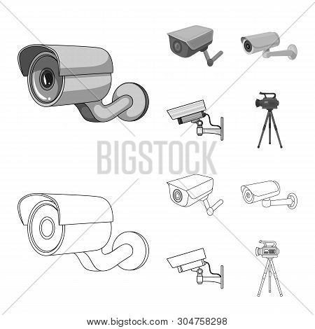 Vector Design Of Camcorder And Camera Sign. Set Of Camcorder And Dashboard Vector Icon For Stock.