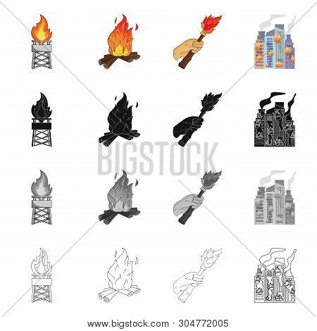 Isolated Object Of Fire And Flame Icon. Set Of Fire And Fireball Stock Vector Illustration.