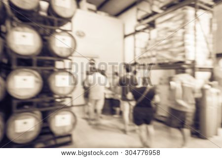 Filtered Image Blurry Background Customer Queue To Taste Draft Beer At Brewing Taproom