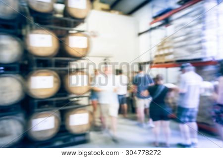 Blurry Background Customer Queue To Taste Draft Beer From American Brewing Taproom