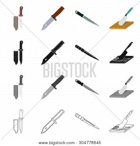Vector Illustration Of Knife And Cut Icon. Collection Of Knife And Flat Vector Icon For Stock.