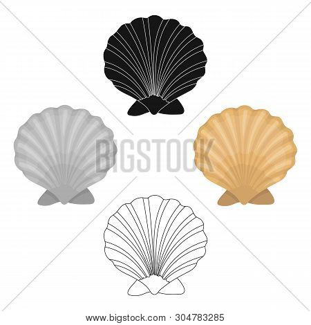 Prehistoric Seashell Icon In Cartoon, Black Style Isolated On White Background. Dinosaurs And Prehis