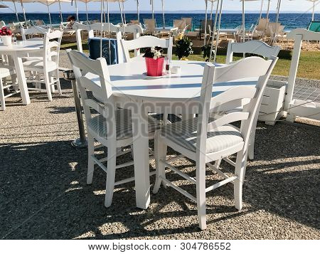 Restaurants And Bars Nicely Arranged Along The Beach Of Nikiti, Sithonia Peninsula, Chalkidiki, Cent