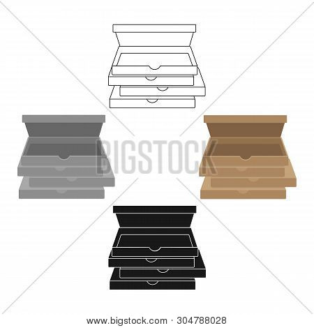 Pizza Boxes Icon In Cartoon, Black Style Isolated On White Background. Pizza And Pizzeria Symbol Sto
