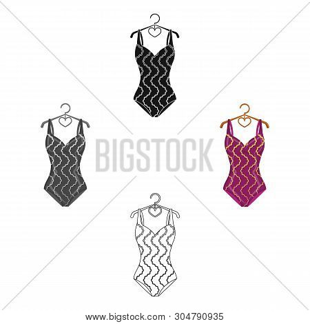 Bright Striped Swimsuit In The Colors Of The Rainbow. Beach Female Form.swimcuits Single Icon In Car