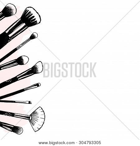 Hand Drawn Makeup Banner With Brushes, Template For Makeup Artist