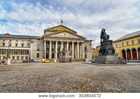 Munich, Germany - October 31, 2018: National Theatre And Monument Max-joseph Denkmal On Max-joseph-p