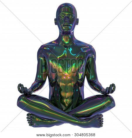 Lotus Pose Man Stylized Human Mental Guru Character. Body Mind Soul Balance Concept. Peaceful Nirvan