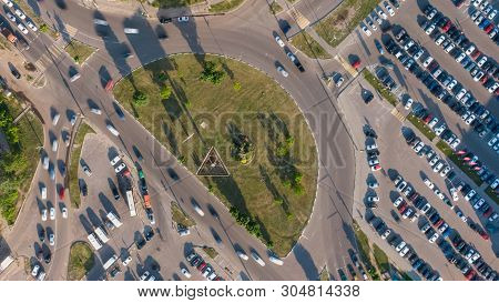 Aerial 4k Top View Of Traffic In A Circle